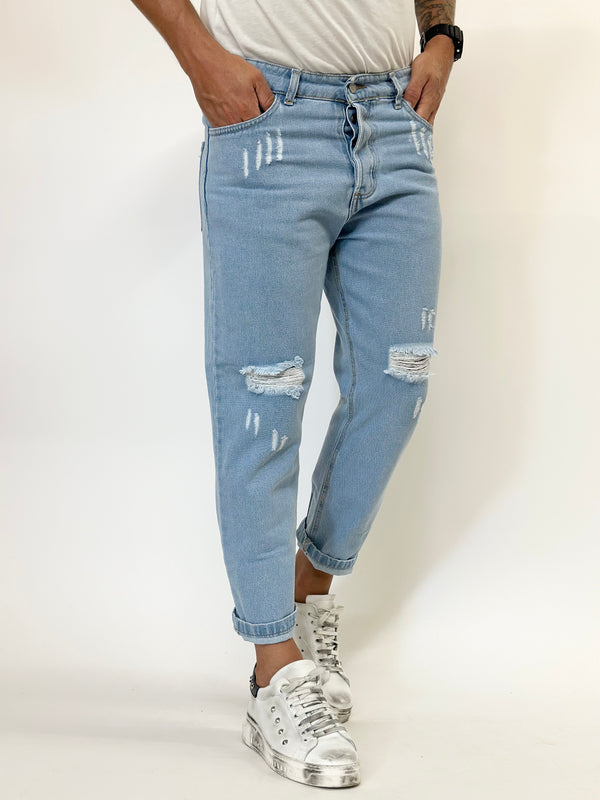 Jeans C.H cropped chiaro rottura ginocchio