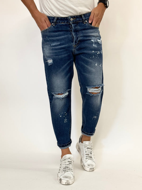 Jeans P.T cropped scuro schizzi