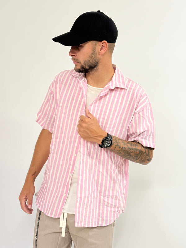 Camicia J.W over misto lino/cotone a righe rosa