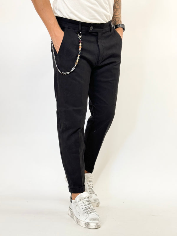 Pantalone TOKYO cotone con catena nero